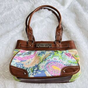 Chaps By Ralph Lauren Floral Faux Brown Leather Purse Shoulder Bag Purse Satchel